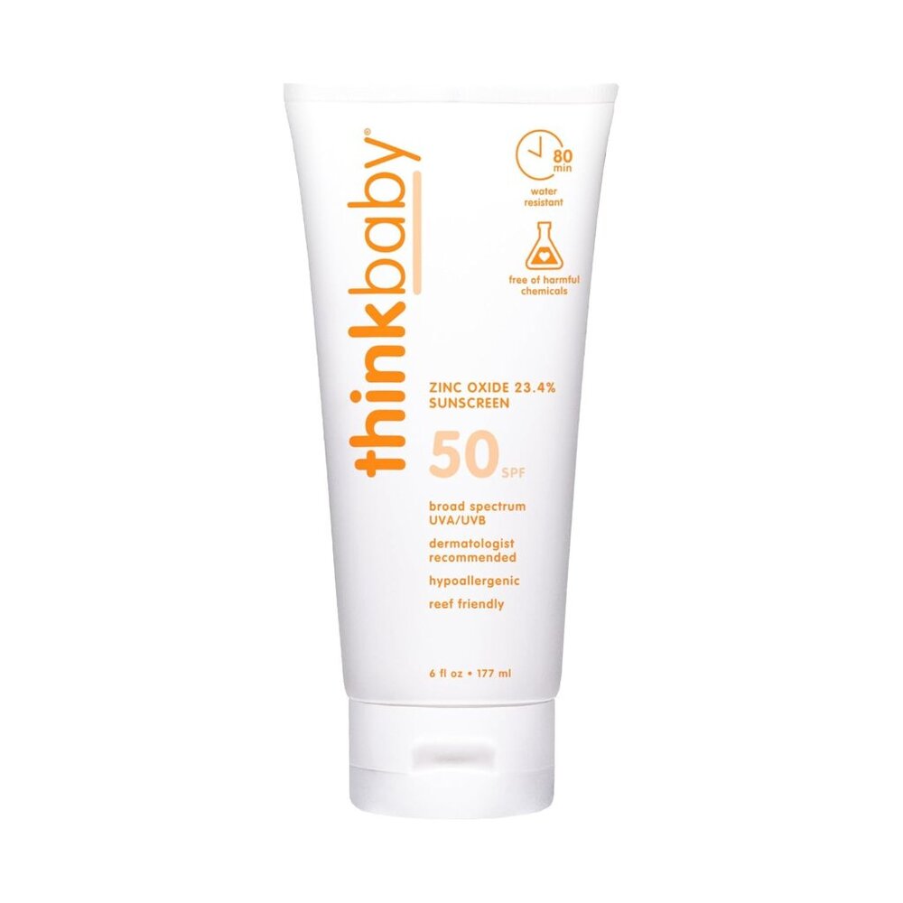 Thinkbaby SPF 50+ Baby Sunscreen, 6 Oz. Safe Natural Mineral Sun Cream